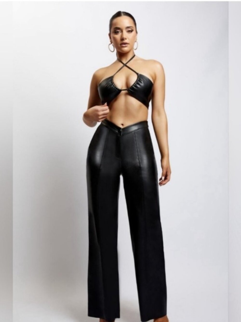 Meshki Kamora Black Wide Leg Vegan Leather Pants